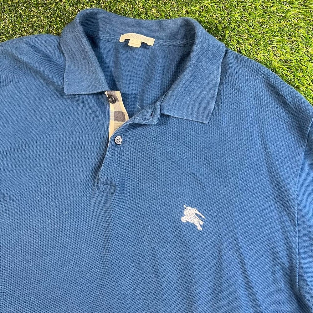 Burberrys London Blue Long Sleeve Polo Shirt Equestrian Knight Check Placket 2XL